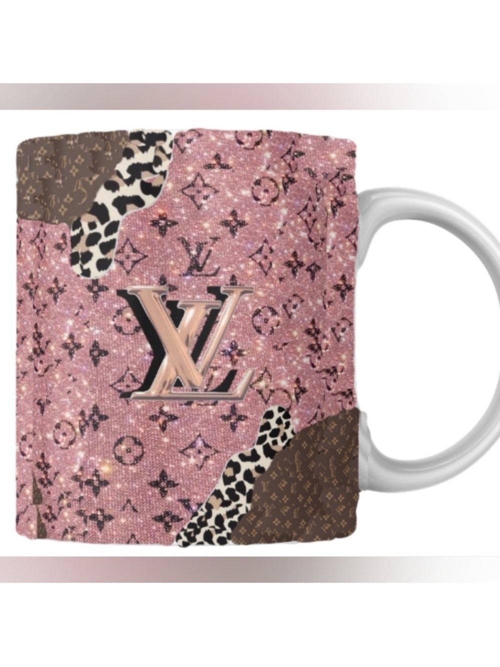 Fashion Inspired Ceramic Coffee Mug, featuring Brown & Pink Patterns, NIB